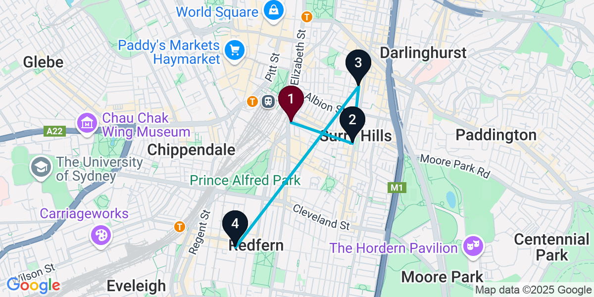 Map for 4-Stop Surry Hills Wine bar Bar Crawl