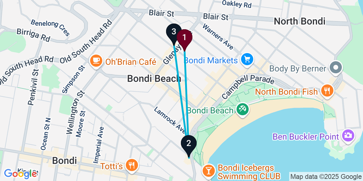 Map for 3-Stop Bondi Beach Wine bar Bar Crawl