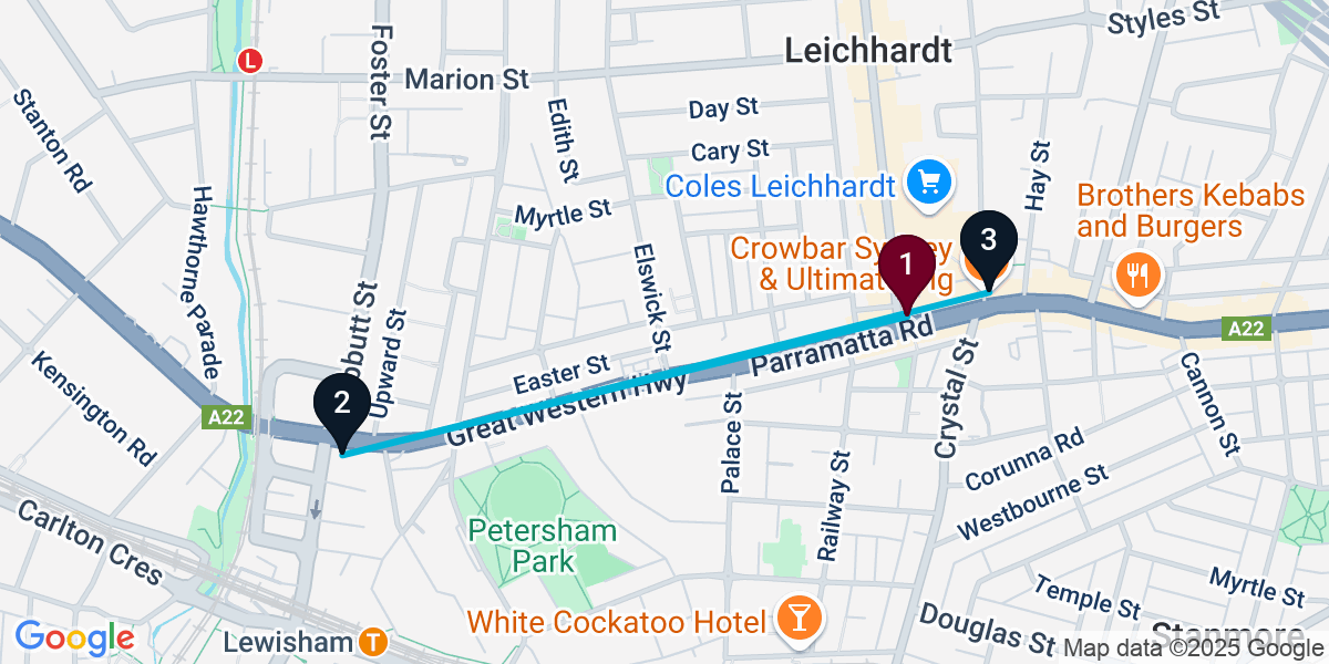 Map for 3-Stop Leichhardt Pub Bar Crawl