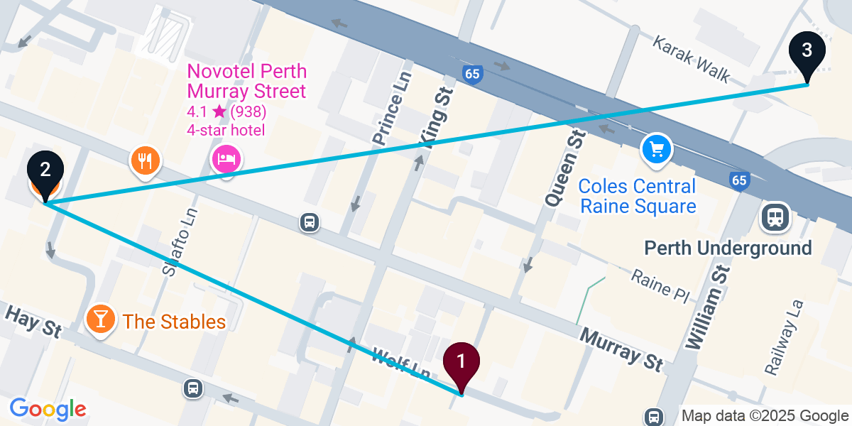 Map for 3-Stop Perth Cocktail Bar Crawl