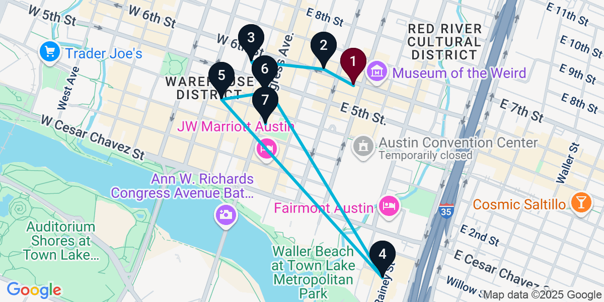 Map for 7-Stop Austin Bar Crawl