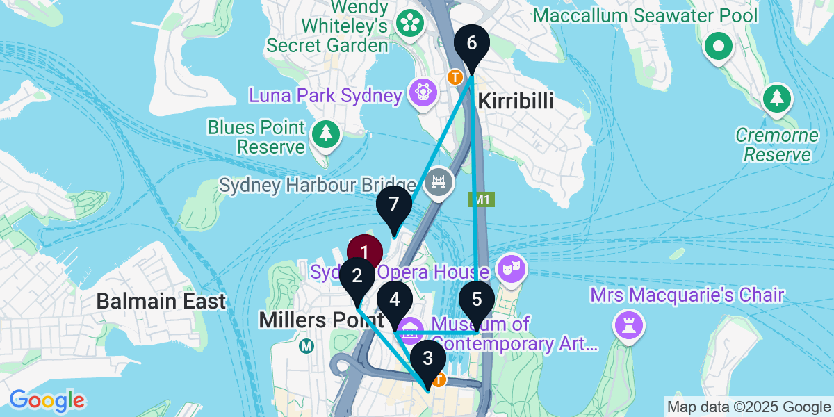 Map for 7-Stop Dawes Point Live music Bar Crawl