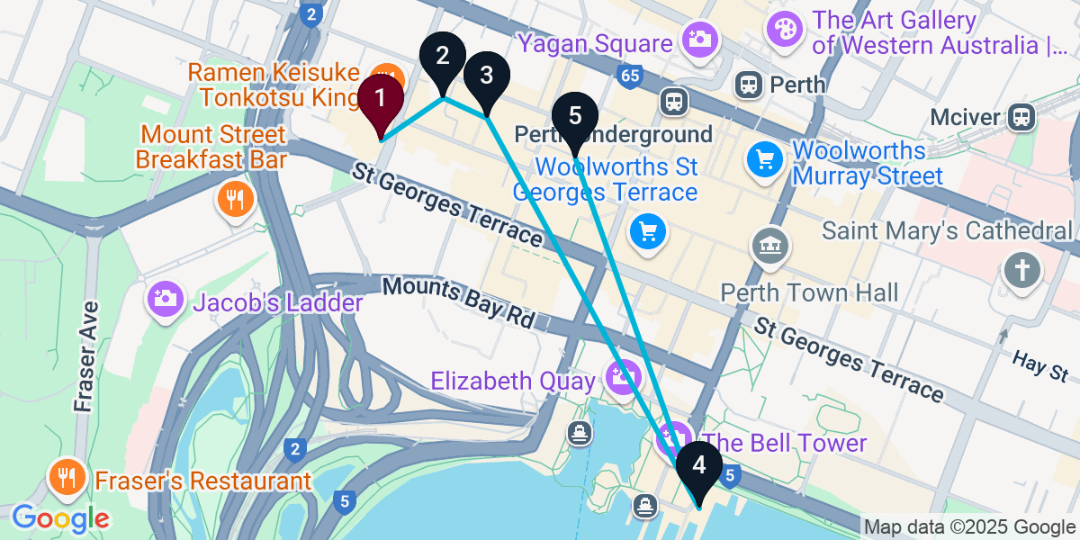 Map for 5-Stop Perth Pub Bar Crawl