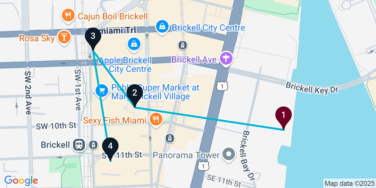 Map for Essential Brickell Bar Crawl