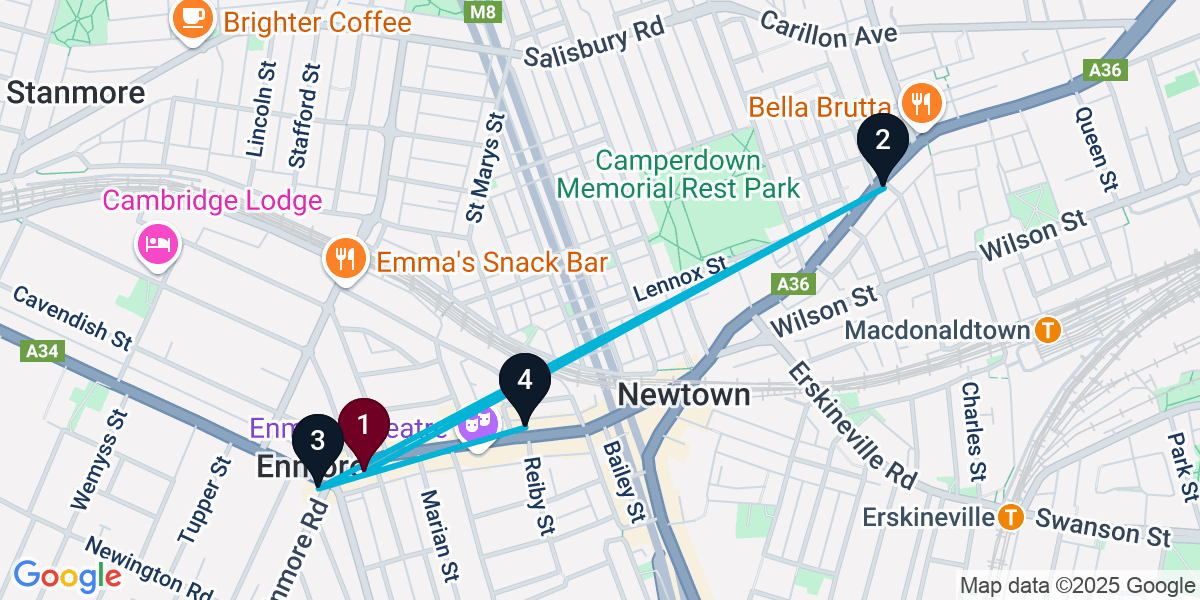 Map for 4-Stop Enmore Pub Bar Crawl