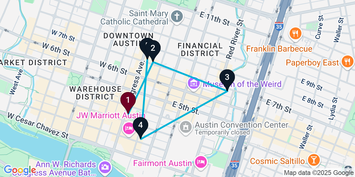Map for 5-Stop Austin Wine bar Bar Crawl