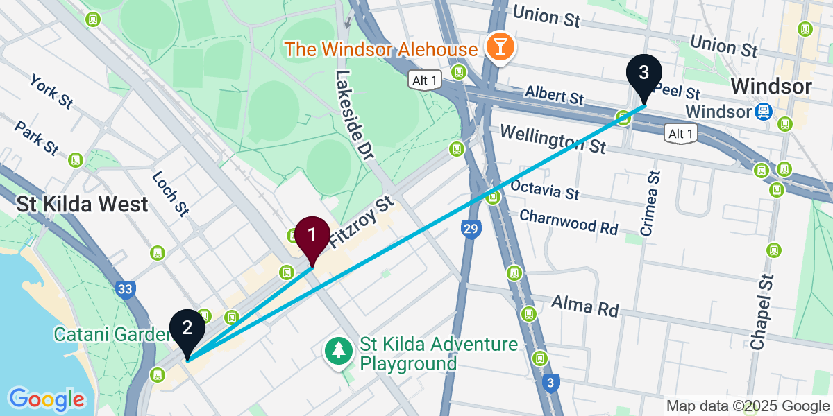 Map for Quick St Kilda Pub Crawl