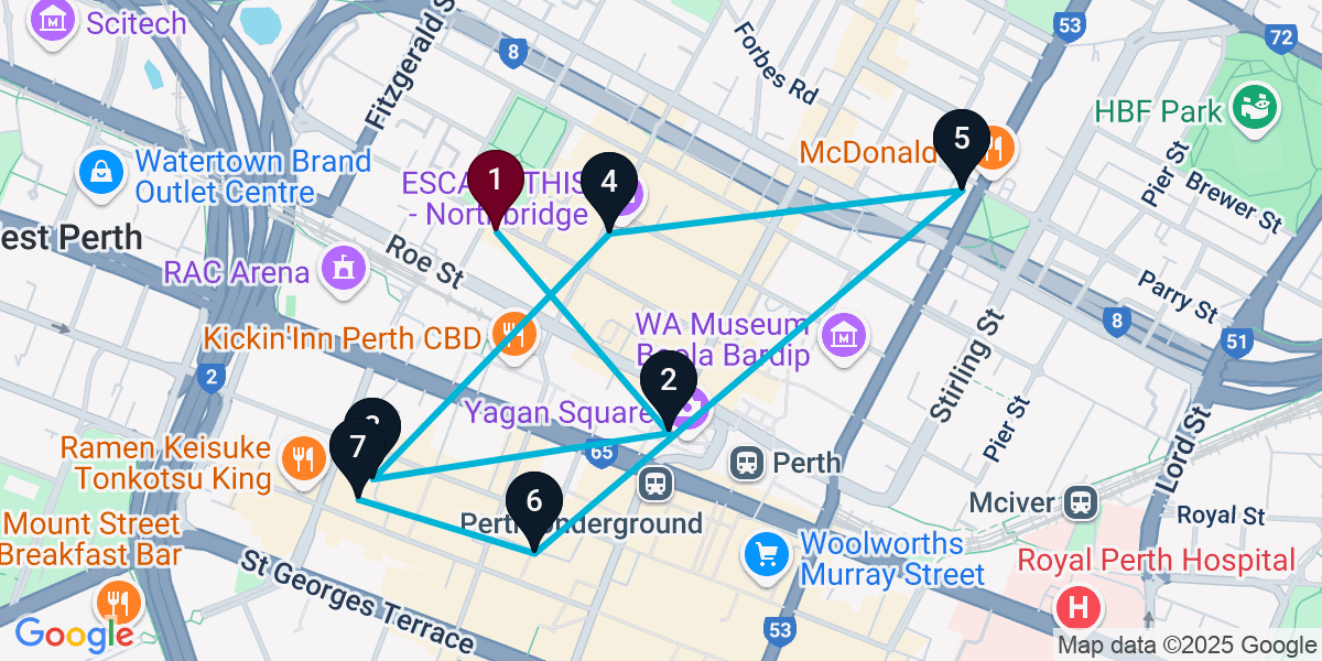 Map for 7-Stop Northbridge Cocktail Bar Crawl