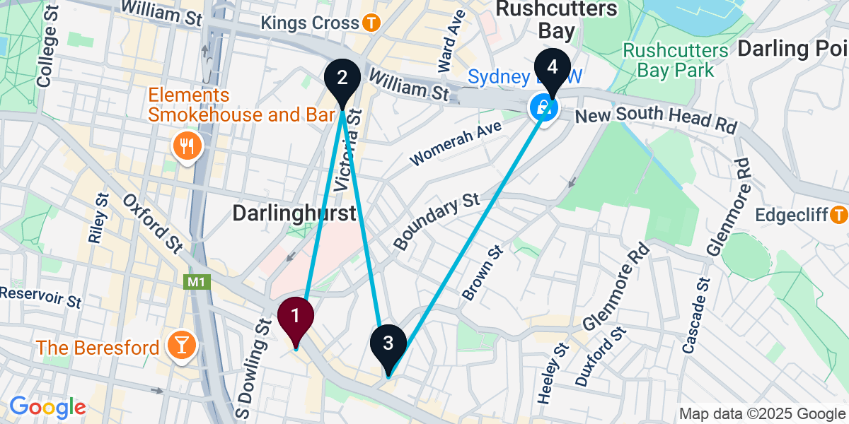 Map for 4-Stop Paddington Wine bar Bar Crawl