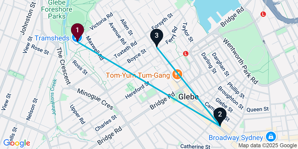 Map for 3-Stop Forest Lodge Live music Bar Crawl