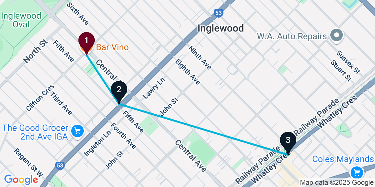 Map for 3-Stop Mount Lawley Wine bar Bar Crawl