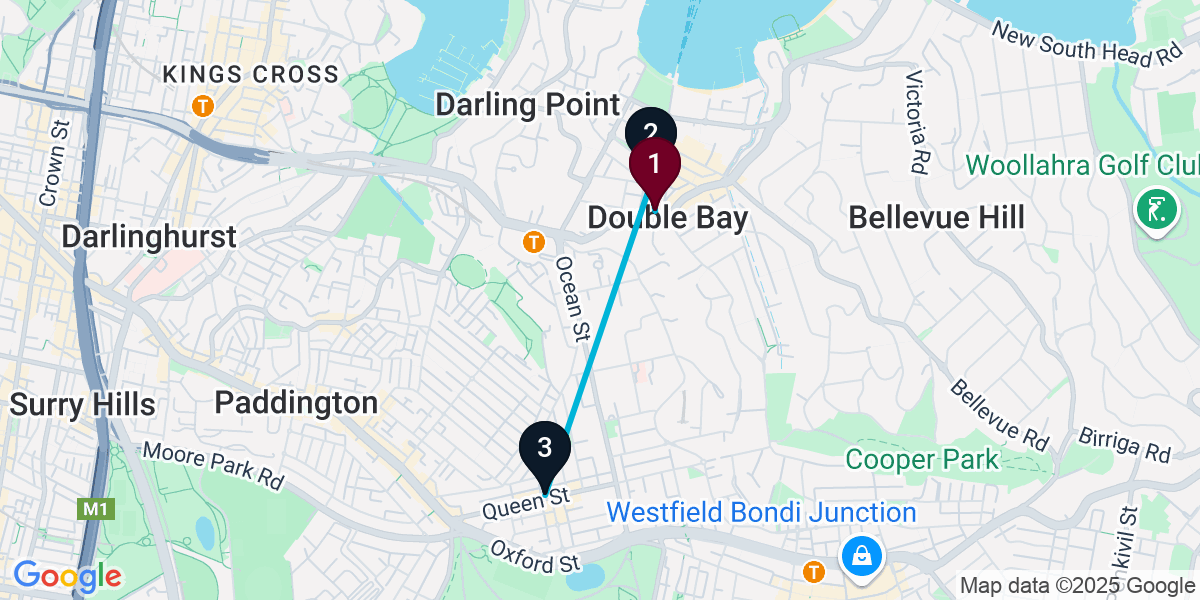 Map for 3-Stop Double Bay Rooftop Bar Crawl