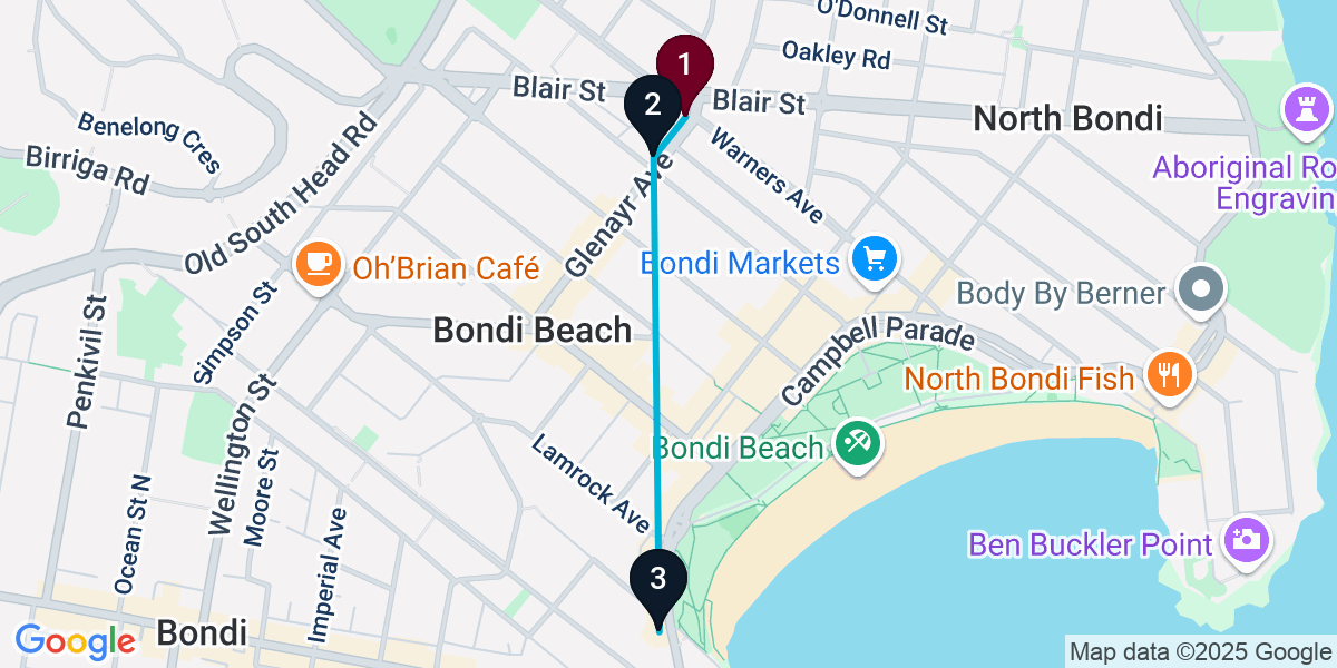Map for 3-Stop Bondi Beach Beach bar Bar Crawl
