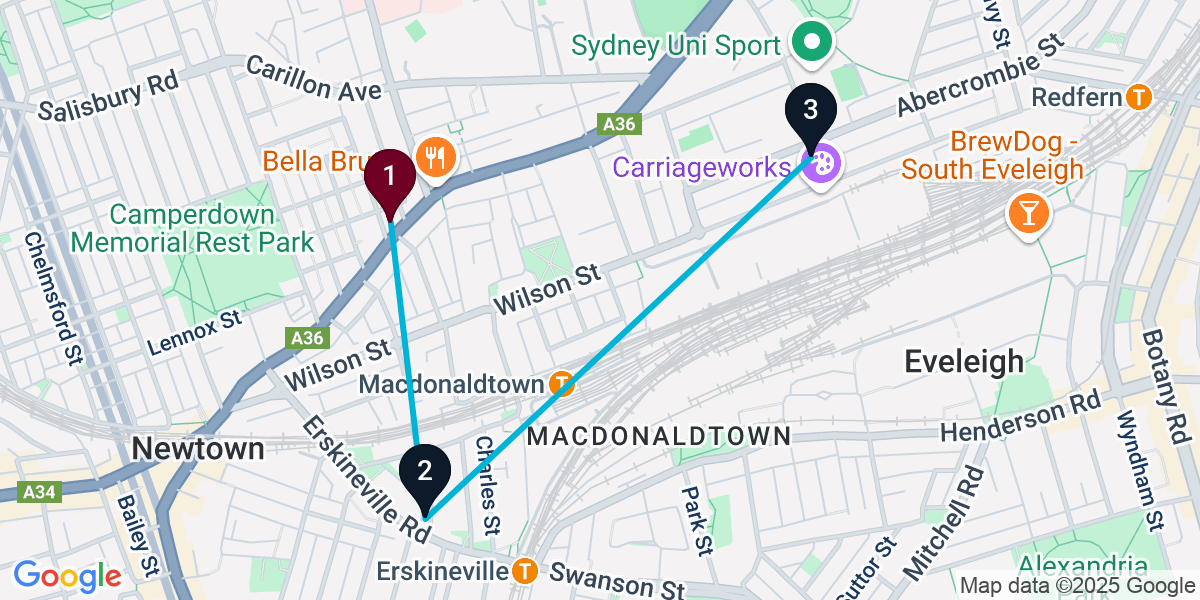 Map for 3-Stop Newtown Sports bar Bar Crawl