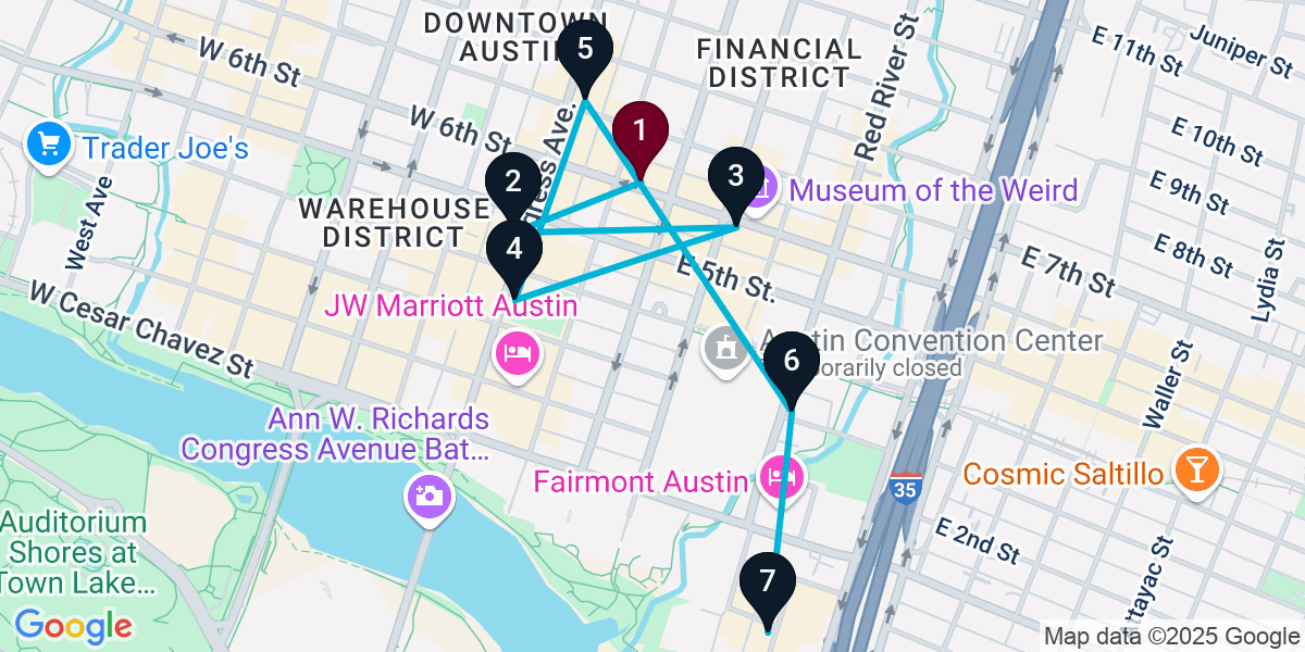 Map for 7-Stop Austin Cocktail Bar Crawl