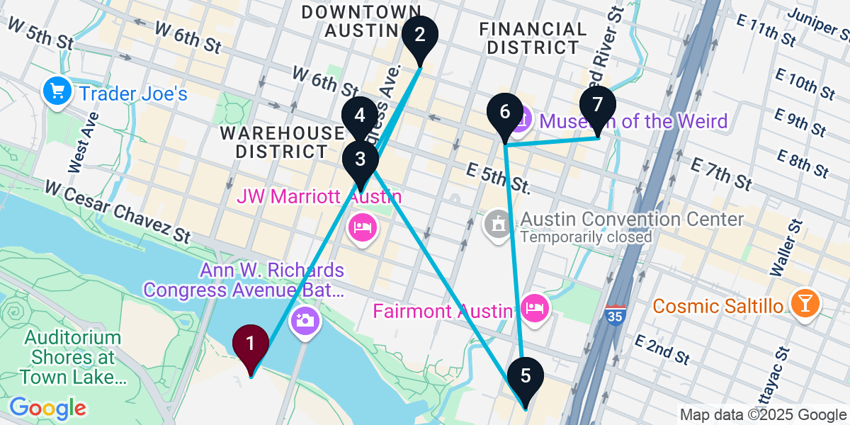 Map for 7-Stop Austin Wine bar Bar Crawl