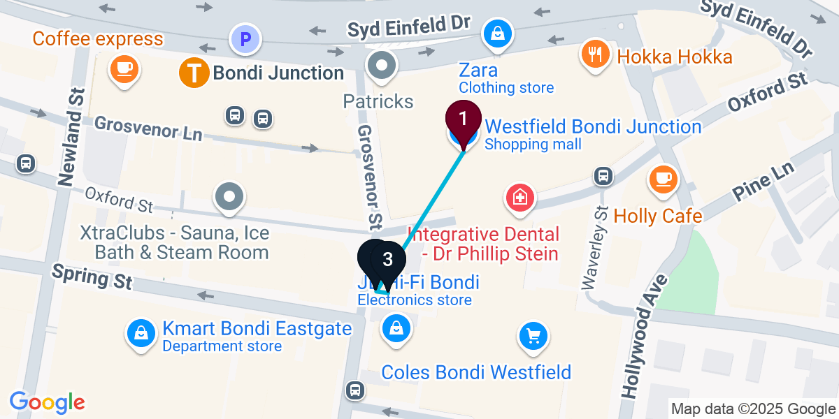 Map for 3-Stop Bondi Junction Bar Crawl