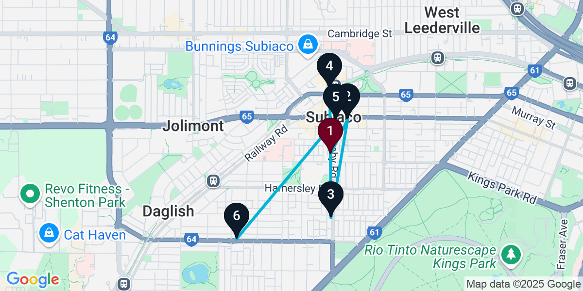 Map for 6-Stop Subiaco Bar Crawl