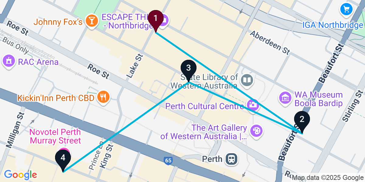 Map for 4-Stop Northbridge Nightclub Bar Crawl