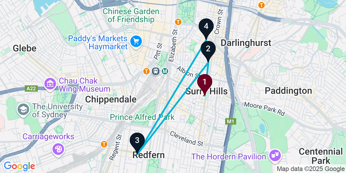 Map for 4-Stop Surry Hills Wine bar Bar Crawl