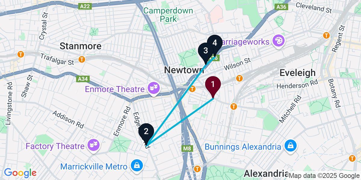 Map for Newtown Pub Crawl
