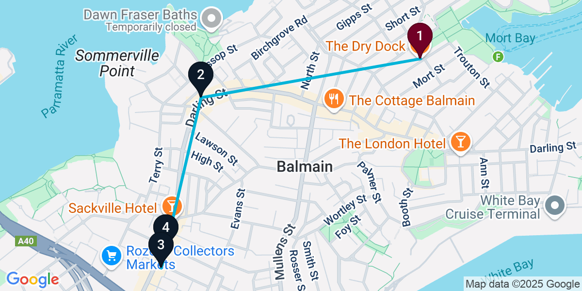 Map for 4-Stop Balmain Wine bar Bar Crawl