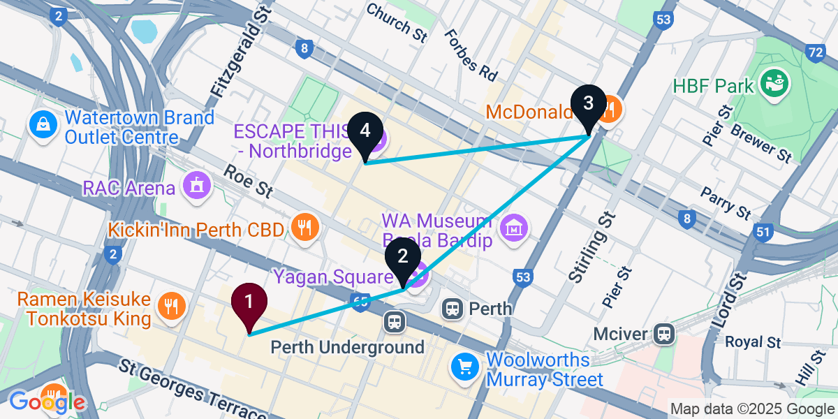 Map for 4-Stop Perth Bar Crawl