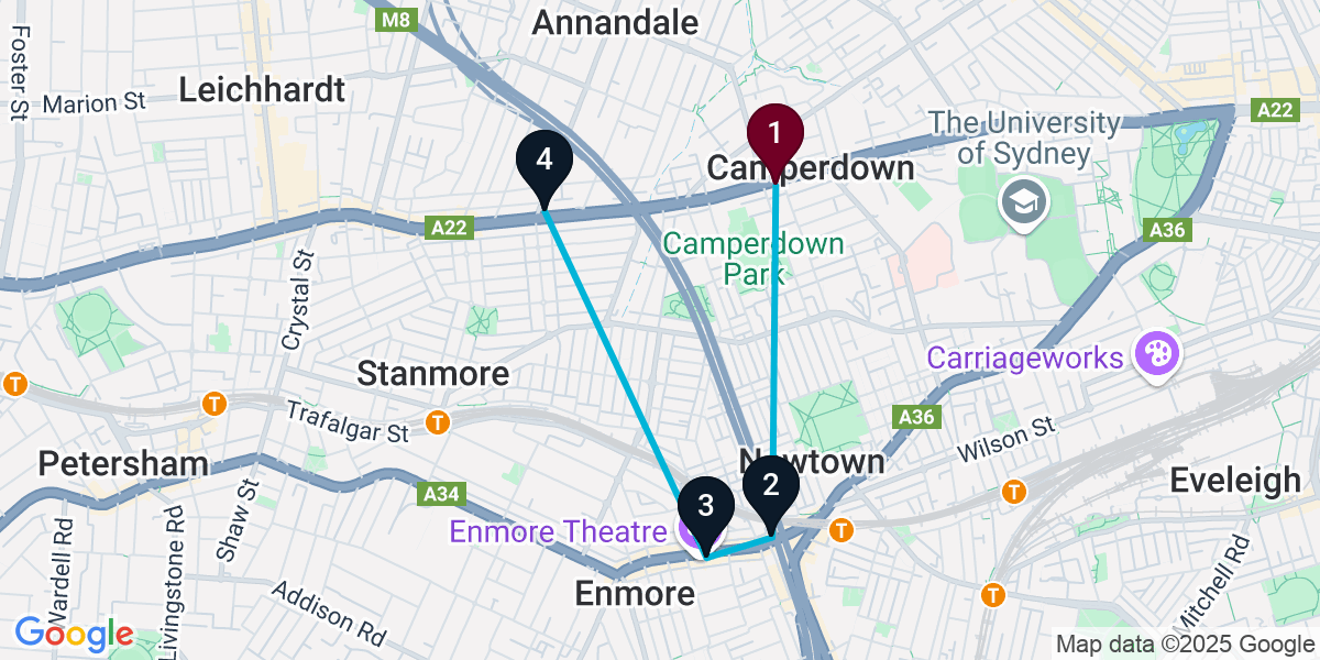 Map for 4-Stop Camperdown Wine bar Bar Crawl