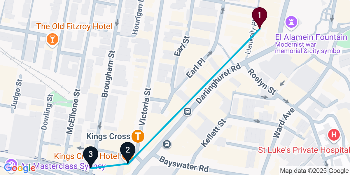 Map for 3-Stop Potts Point Live music Bar Crawl