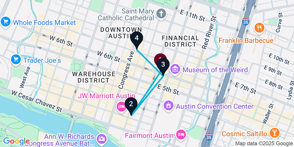 Map for 4-Stop Austin Pub Bar Crawl