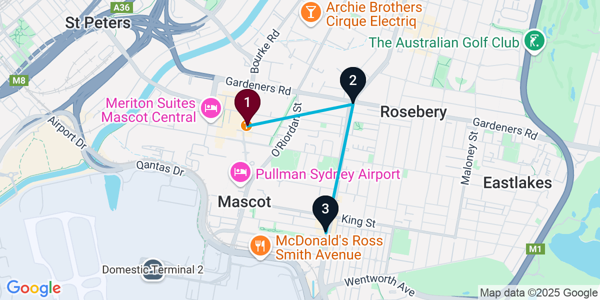 Map for 3-Stop Mascot Pub Bar Crawl