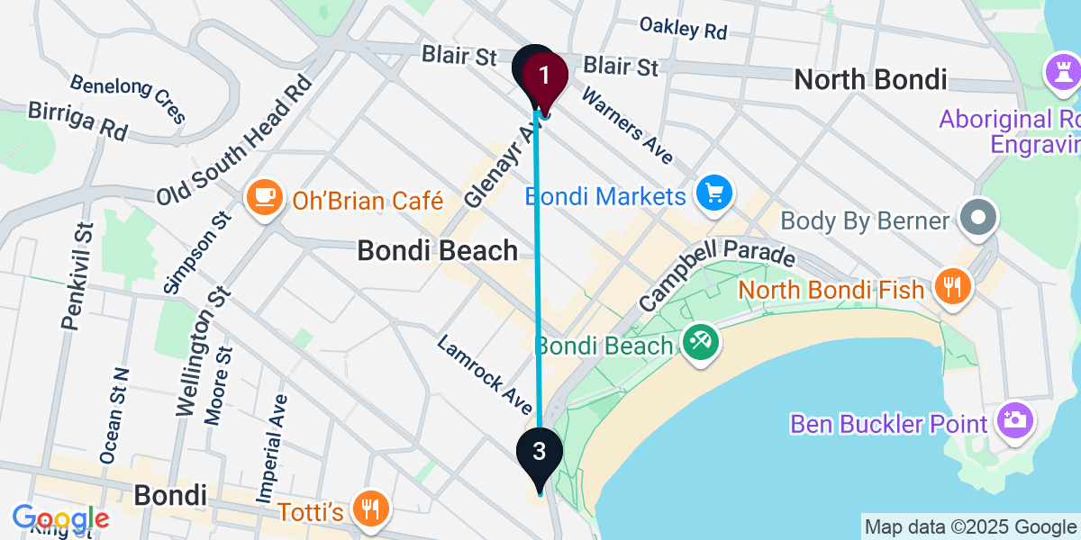 Map for 3-Stop Bondi Beach Beach bar Bar Crawl