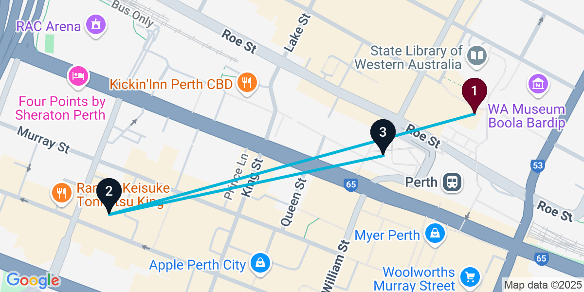 Map for 3-Stop Northbridge Bar Crawl