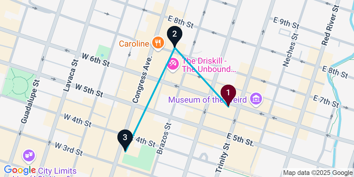 Map for 3-Stop Austin Wine bar Bar Crawl