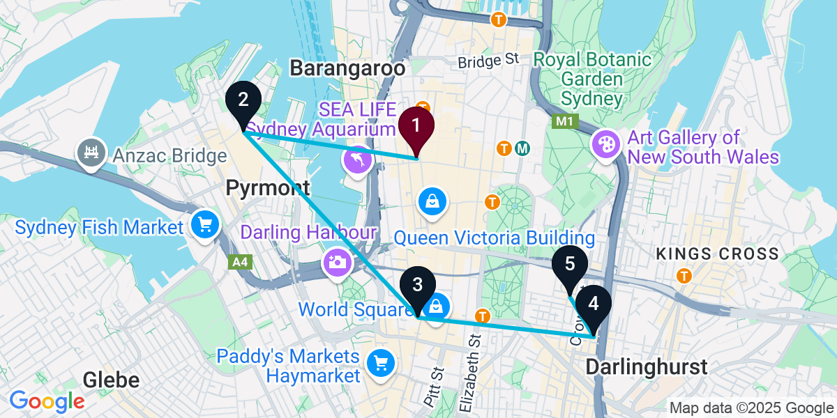 Map for 5-Stop Sydney Sports bar Bar Crawl