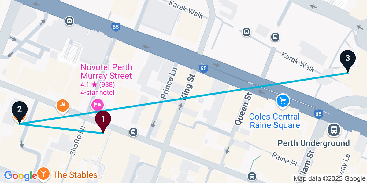 Map for 3-Stop Perth Cocktail Bar Crawl