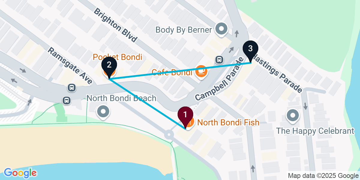 Map for 3-Stop North Bondi Bar Crawl