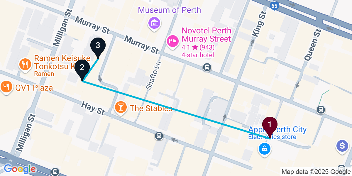 Map for 3-Stop Perth Bar Crawl