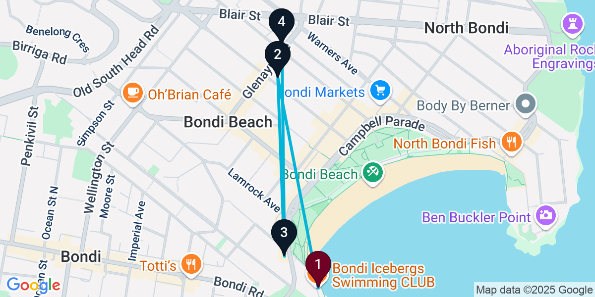 Map for 4-Stop Bondi Beach Beach bar Bar Crawl