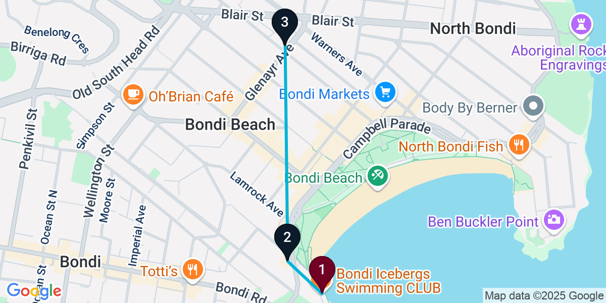 Map for 3-Stop Bondi Beach Beach bar Bar Crawl