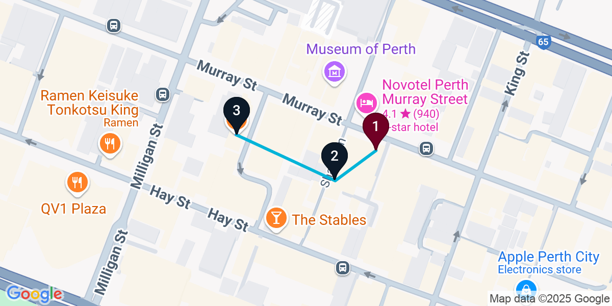 Map for 3-Stop Perth Pub Bar Crawl