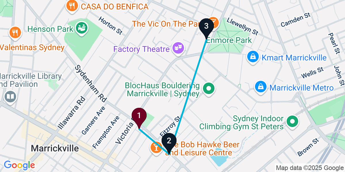 Map for 3-Stop Marrickville Brewery Bar Crawl