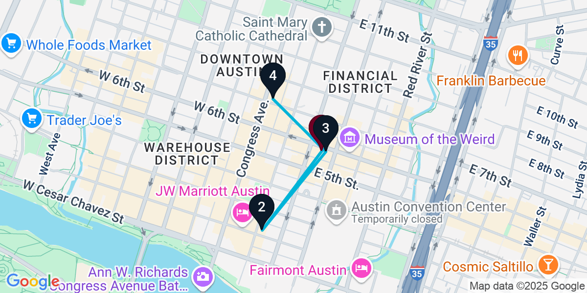 Map for 4-Stop Austin Pub Bar Crawl