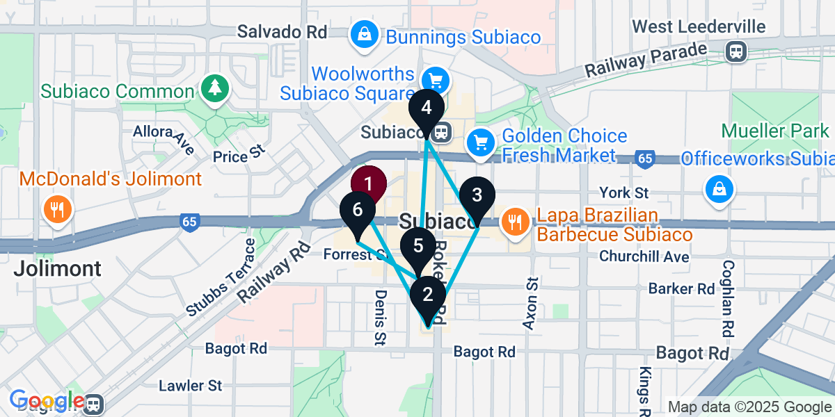 Map for 6-Stop Subiaco Bar Crawl