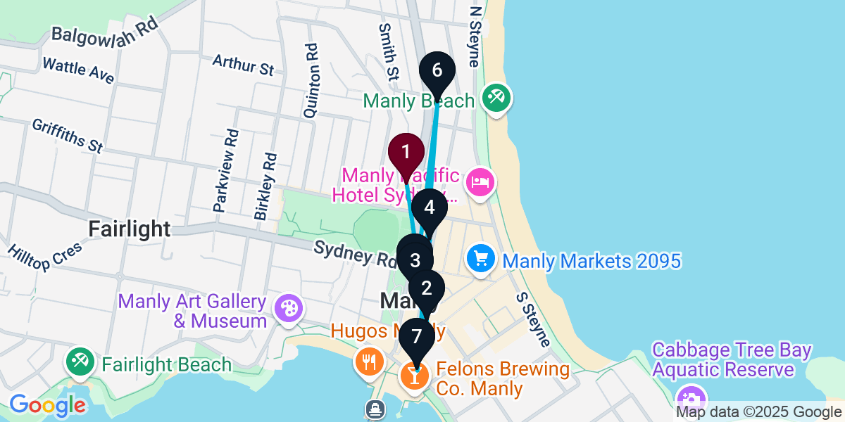 Map for 7-Stop Manly Wine bar Bar Crawl