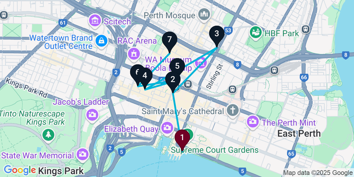 Map for 7-Stop Perth Bar Crawl
