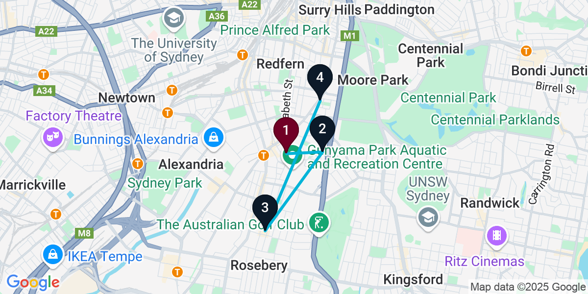 Map for 4-Stop Zetland Wine bar Bar Crawl
