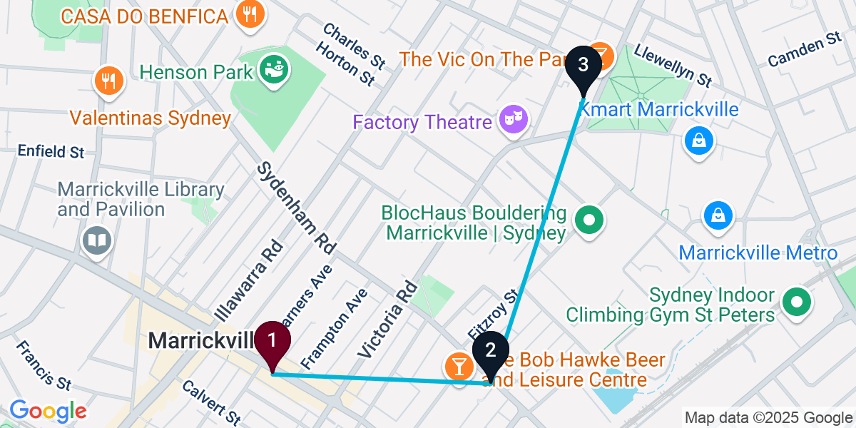 Map for 3-Stop Marrickville Brewery Bar Crawl