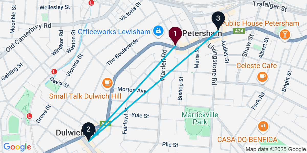Map for 3-Stop Lewisham Cocktail Bar Crawl