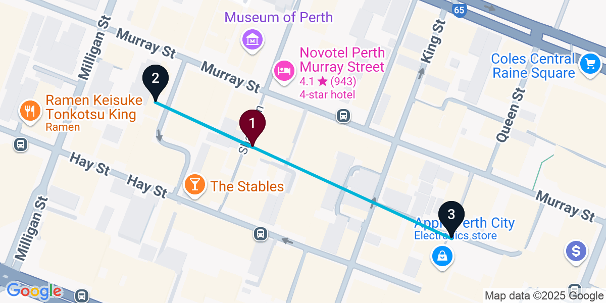 Map for 3-Stop Perth Pub Bar Crawl